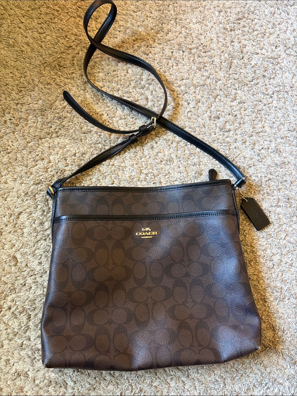 Coach Brown Signature Crossbody with Gold Logo